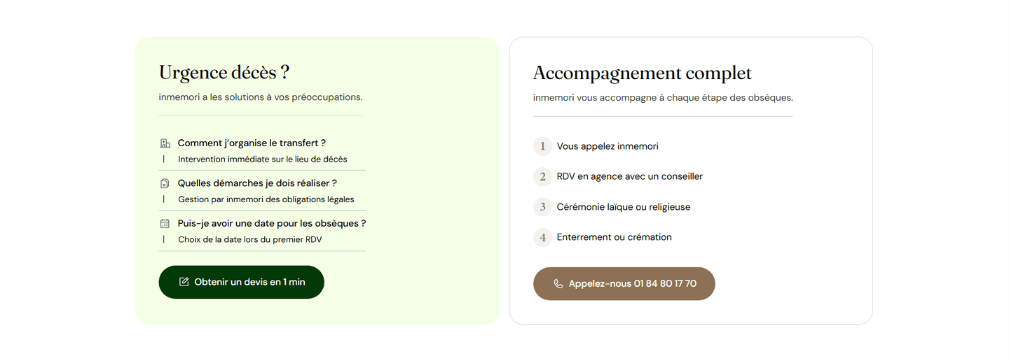 Exemple de section CTA de Inmemori