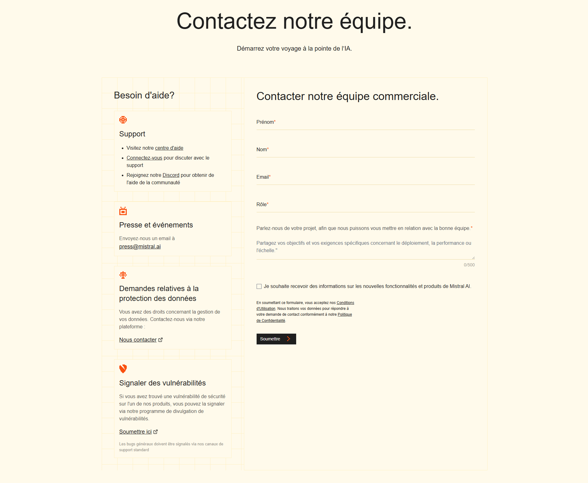 Contact section example from Mistral