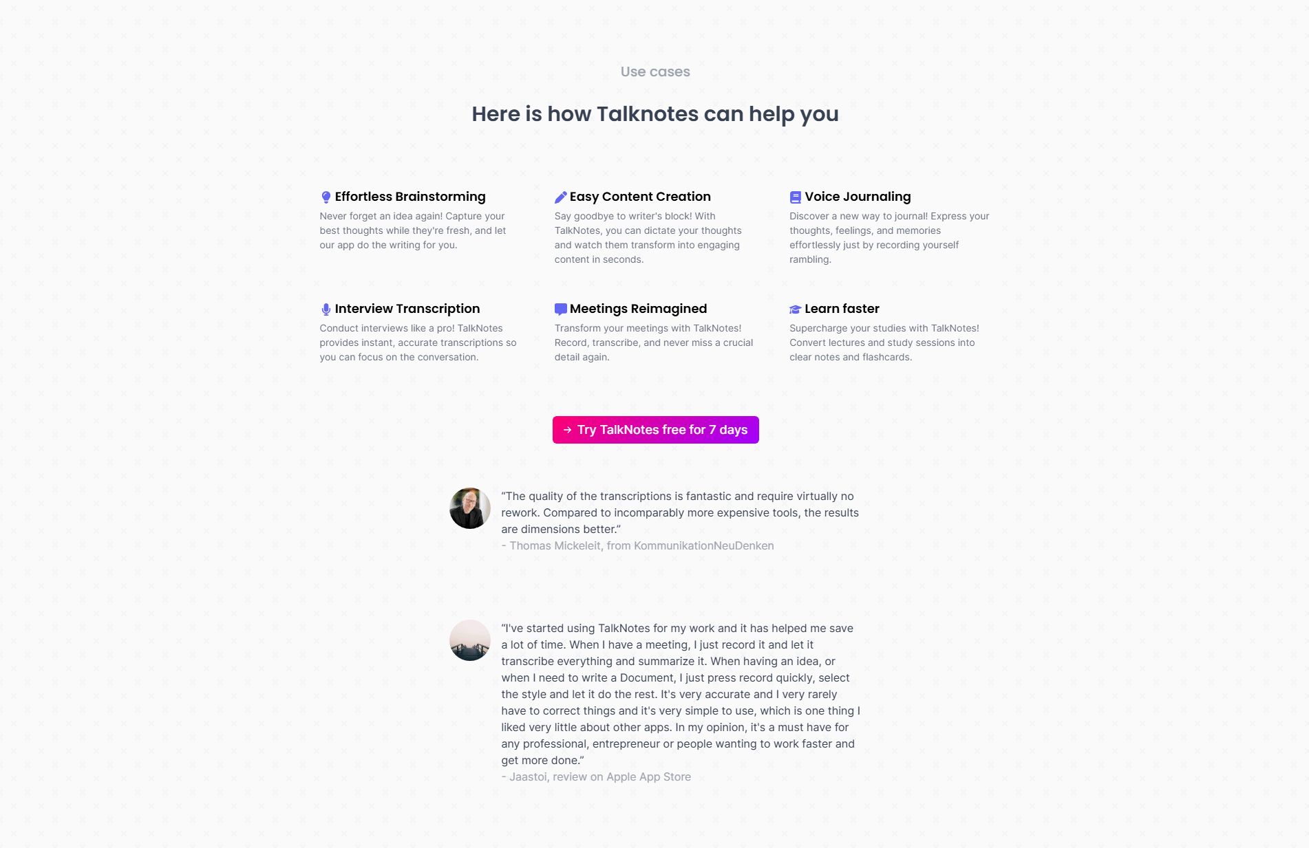 Talknotes Features