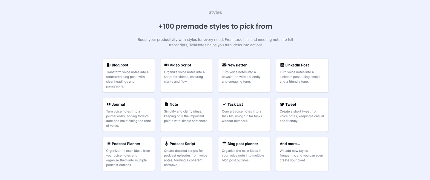 Talknotes Features