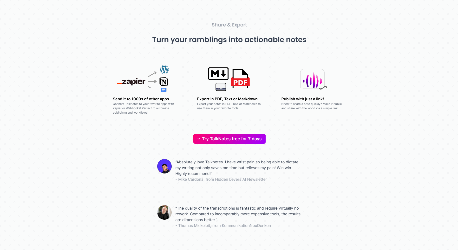 Talknotes Features