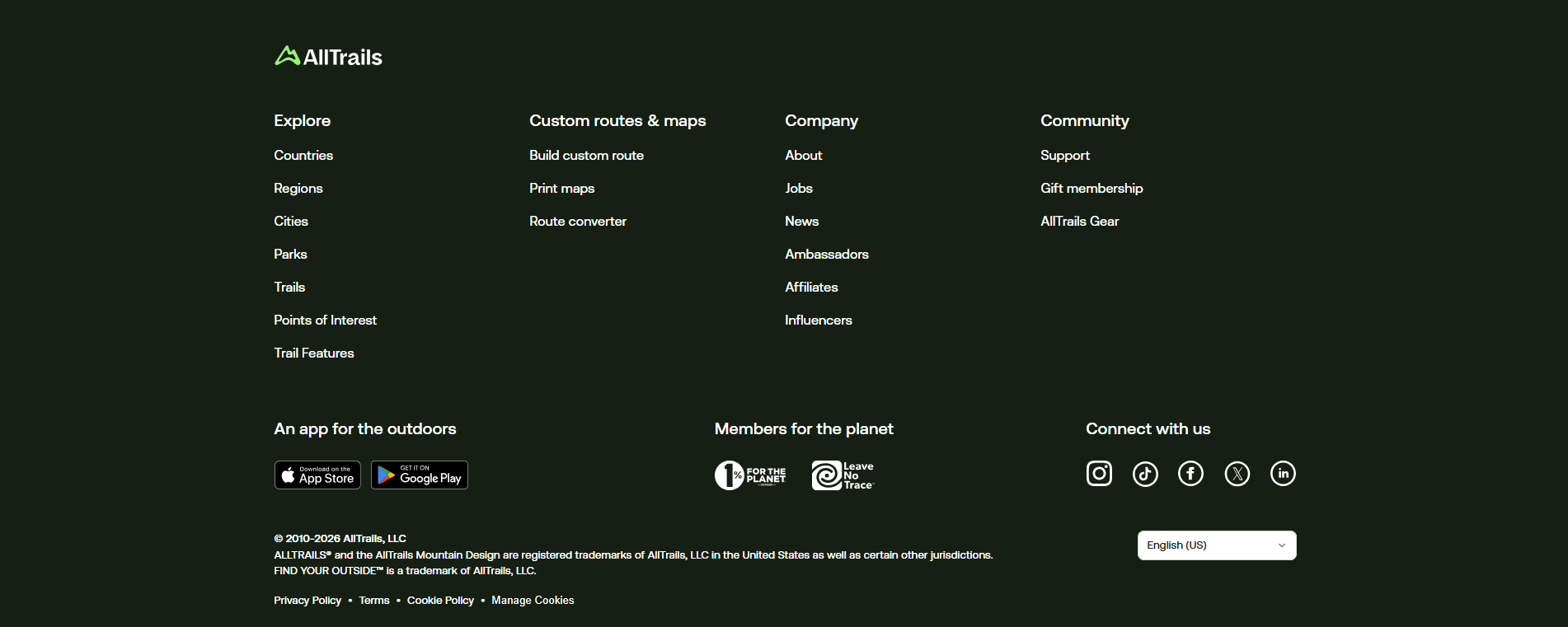 AllTrails Footer