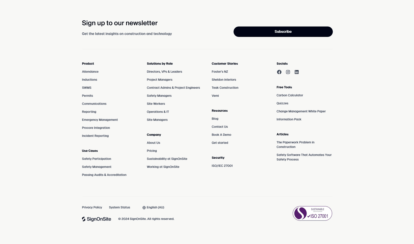 SignOnSite Footer