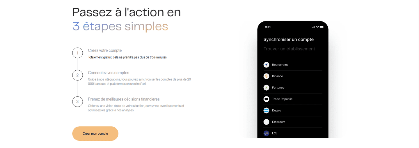 Exemple de section comment ça marche de Finary