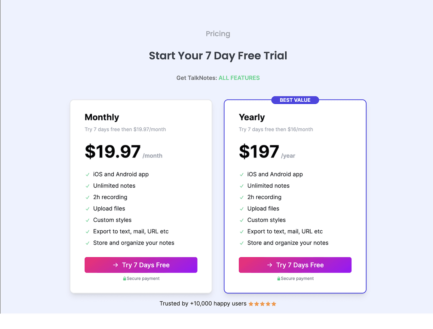 Talknotes Pricing