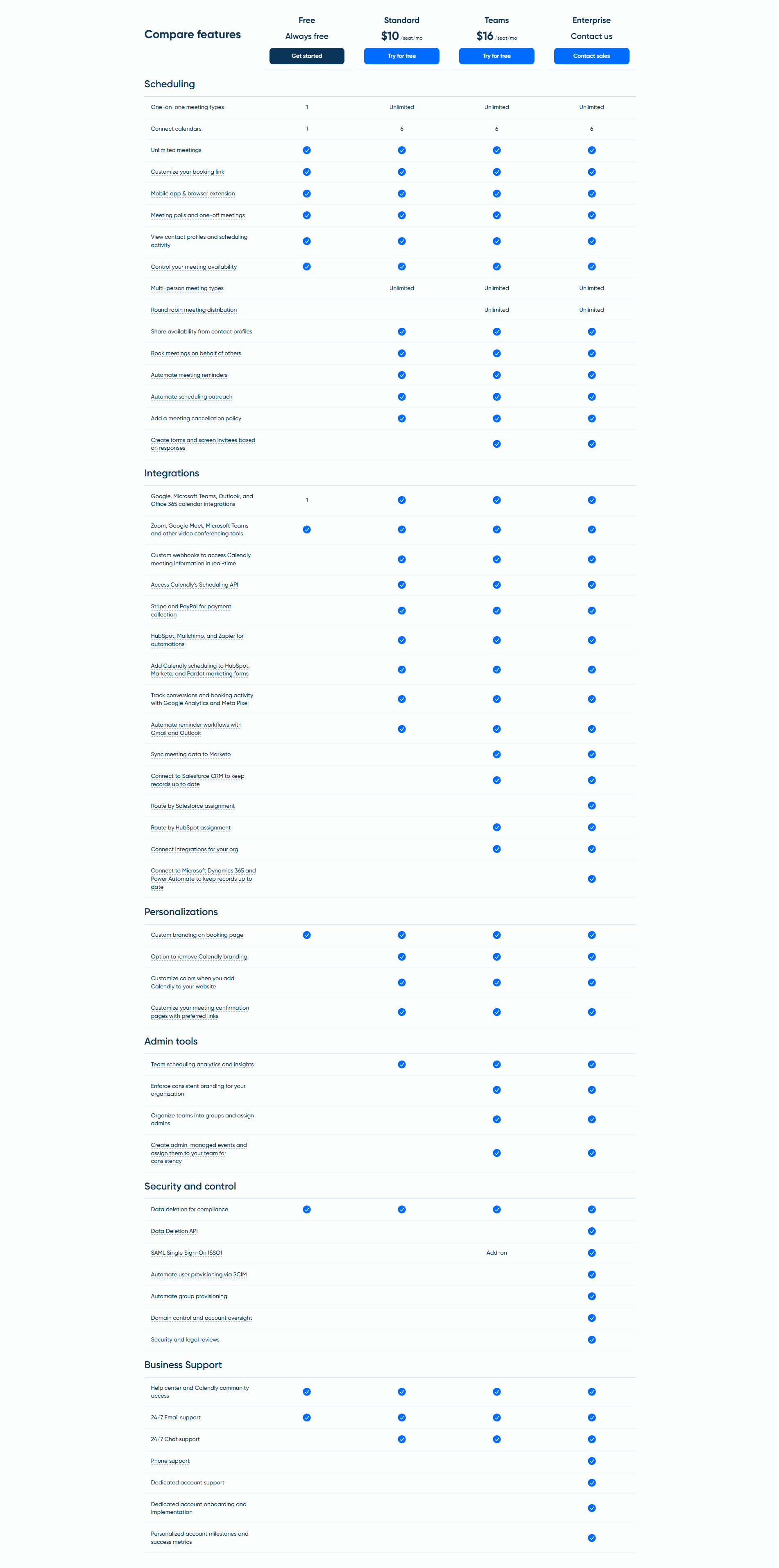 Calendly Pricing Table