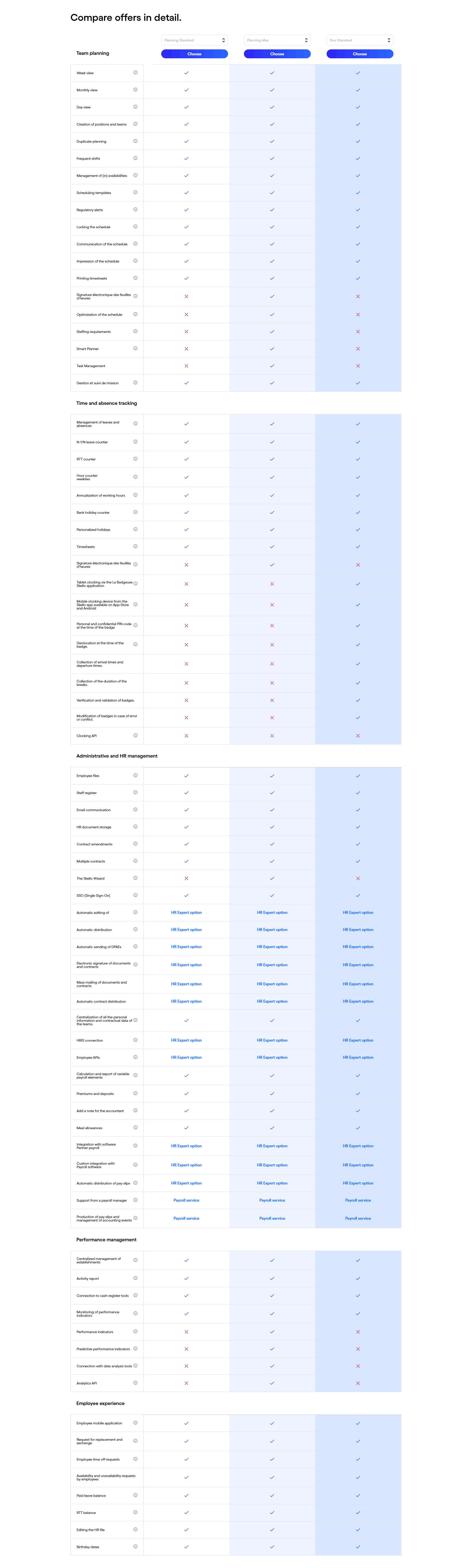 Pricing table section example from Skello